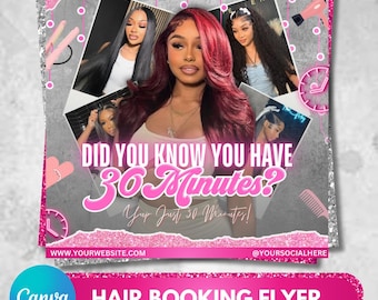 Hair Booking Flyer, Trending Beauty, Canva Editable