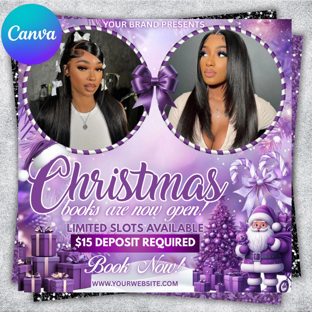 Editable Christmas Booking Flyer, Hair, Lash, Makeup (Digital Download)