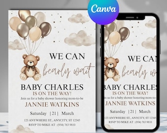 Bear Baby Shower Invitation – Editable Digital Template, Gender Neutral Theme (Digital Download)
