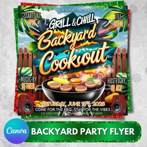 Backyard Kochen Flyer, BBQ Flyer, Sommer Kochen Flyer, DIY Canva bearbeitbare Designvorlage, Lebensmittel Flyer, Social Media Flyer, Party Flyer