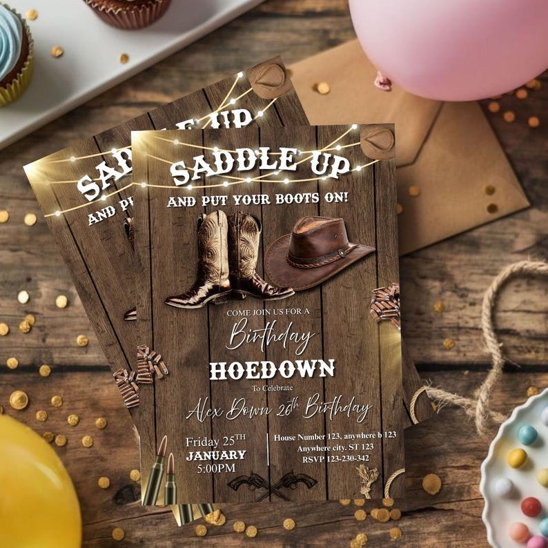 Western Hoedown Birthday Party Invitation, Printable Cowboy Birthday ...