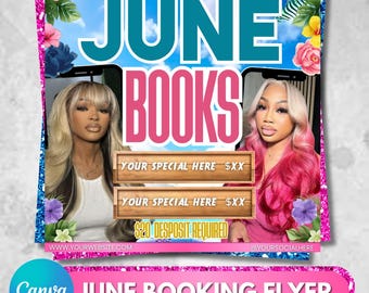June Booking Flyer, Summer Hair, Nails, Lashes, Makeup (Digital Download)