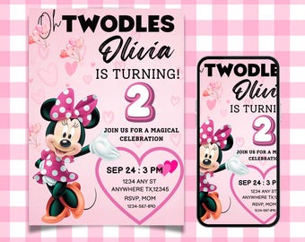 Editable Oh Twodles Birthday Invitation, Mickey Mouse Theme (Canva)