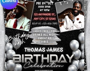 Birthday Party Flyer: Customizable Canva Template (Digital Download