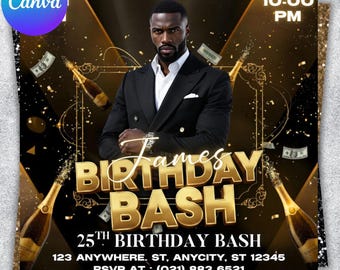 Flyer de fête d'anniversaire pour homme, fête d'anniversaire, modèle sur toile