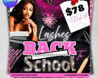 Back To School Lash Flyer Template, August Bookings (Canva)