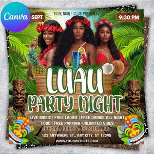 Luau Party Flyer, Hawaiian Party Flyer, Summer Beach Party Flyer,Club Party Invitation, Summer Break Flyer, Pool Party Flyer, Canva Editable