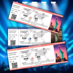 Boleto de regalo de viaje digital, tarjeta de embarque imprimible de Nueva York, tarjeta de embarque imprimible de Nueva York, boleto de vacaciones de Nueva York, viaje sorpresa