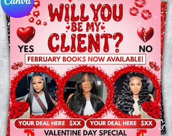 Valentine's Day Booking Flyer, Makeup, Hair, Lashes, Nails, Canva Editable (Digital Download)