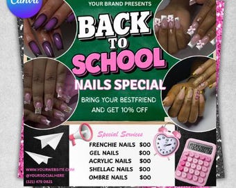 Back To School Nails Flyer Template, August Bookings (Canva)