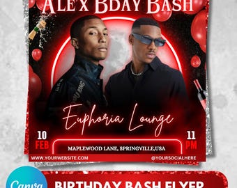 Men's Birthday Bash Flyer, Canva Editable (Digital Download)