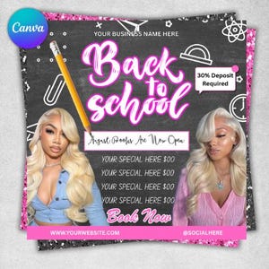 Back To School Flyer, August Bookings Flyer, Back To School Sale Flyer, Back 2 School Hair Flyer, Braids Special Flyer, DIY Canva Template