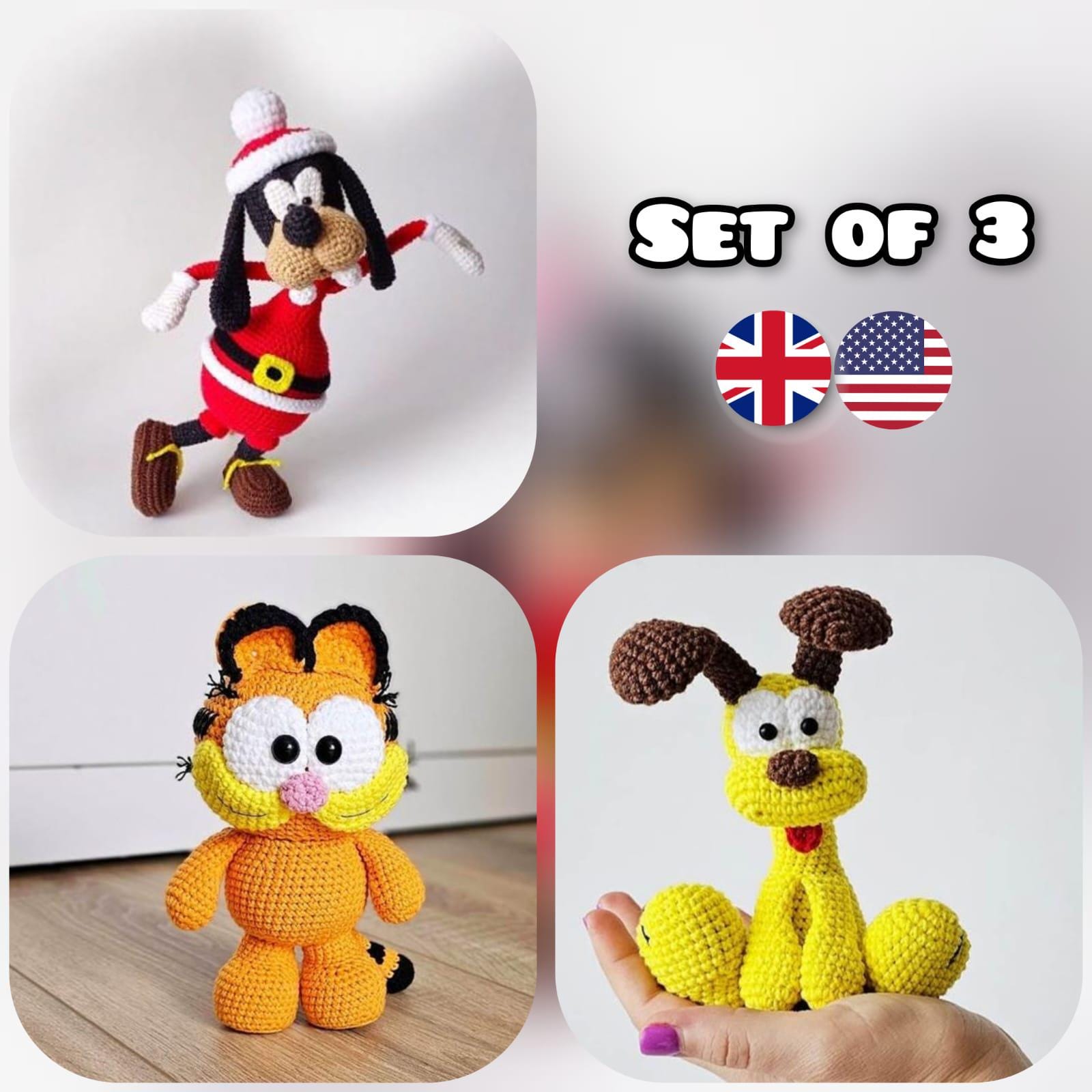 SET of 3 Crochet Patterns / Amigurumi Tutorial PDF files Eng