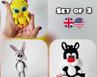 SET of 3 Crochet Patterns / Amigurumi Tutorial PDF files Eng