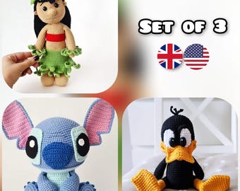 SET of 3 Crochet Patterns / Amigurumi Tutorial PDF files Eng