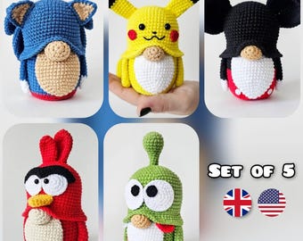 SET of 5 Crochet Patterns / Amigurumi Tutorial PDF files Eng