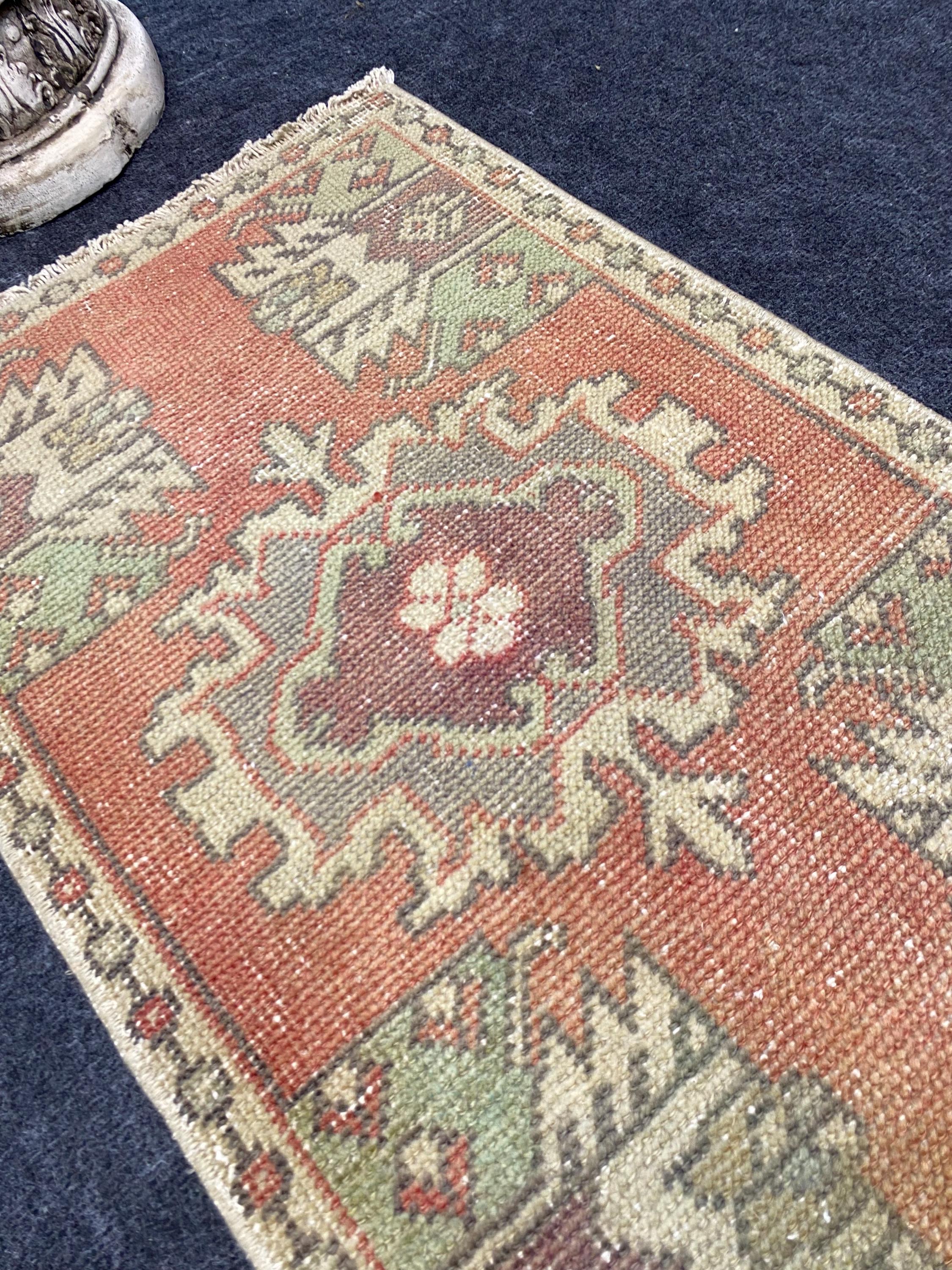2x3 Vintage Turkish Mini Rug: Handmade Wool Oushak Rug.tax Free