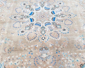 8x10 Handmade Wool Area Rug :Vintage Oushak Rug  (8'4"x11'4 ft.).Tax Free USA
