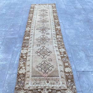 3x11 Oushak Runner Rug, Turkish Runner Rug, Vintage Runner Rug, Brown Runner Rug, Hallway Rug,Runner Rug, Handmade Runner Rug 2.9 x 10.5 ft.