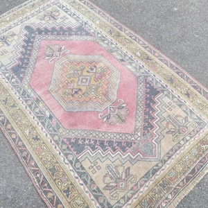 Tappeto fatto a mano 3x5, tappeto Oushak, tappeto orientale, tappeto decorativo per la casa, tappeto antico, tappeto decorativo di design, tappeto turco, tappeto rosa &quot;3,2 x 5,4&quot; piedi.