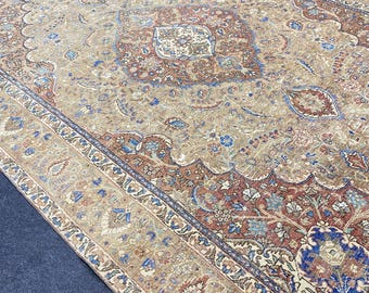 Hand Knotted Oushak Rug, Vintage Brown Wool Area Rug (7.4 x 11.0 ft)