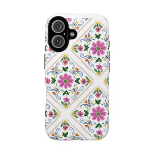 Floral Tile Pattern Tough Case | Pink Flower Phone Case