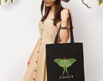 Torba z płótna bawełnianego Luna Moth, Torba z motylem, Torba z botanicznym wzorem, Prezent dla miłośników natury, Torba na motyle, Prezent Cottagecore, Prezent Goblincore