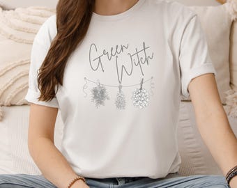 T-shirt femme sorcière verte - T-shirt botanique pour les amoureux de la nature, chemise sorcière verte, style universitaire sombre, style sorcière, style cottage