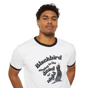 Blackbird Tshirt, Lyrics quote, music lovers gift, Beatles lovers, retro music gift, audiophile, Unisex Cotton Ringer T-Shirt