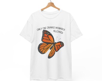 No Kings, Orange Monarch Butterfly Unisex Heavy Cotton Tee, Butterfly Shirt, Nature Lover Gift, I Dissent, Protest fashion, Unique Graphic