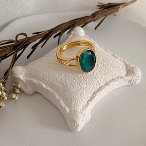 Anello ovale verde smeraldo, smeraldo artificiale, anello con pietra portafortuna di maggio, anello placcato in oro, anello con smeraldo incastonato per donna, regalo di compleanno per lei, 10*14 mm