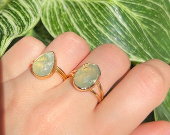 Natural Labradorite Teardrop Ring, Gold Plated Adjustable Statement Jewelry