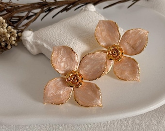 Pink Flower Statement Earrings, Floral Stud Earrings, Bold Flower Earrings, Statement Stud Earrings, Gift for Her