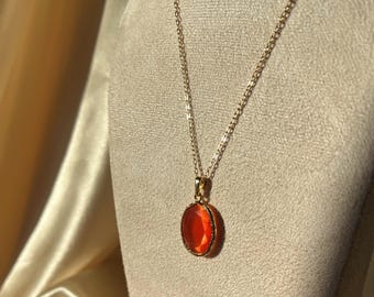 Carnelian Pendant Necklace Gold, Tiny Oval Gemstone, Earthy Luxury Layering Jewelry