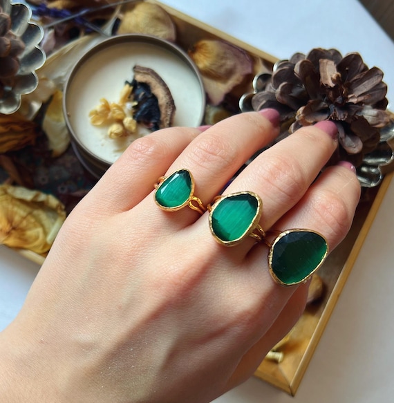 Bague Fantaisie Femme - Métal Argenté - Strass Et Pierre Verte 10 Mm - Taille 56 - Neuve