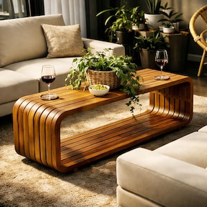 Mid-Century Modern  Living Room Side Table, Patio Solid Wood Sofa Coffee Table