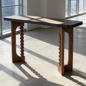 Mid-Century Modern Wooden Entryway Console Table, Retro Minimalist Sculptural Base Accent Sofa Table
