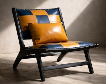 Low Profile Scandinavian Minimalist Vegan Leather Accent Chair, Modern Living Room Lounge Chair