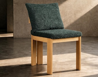Modern Boucle Dining Chairs, Minimal Upholstered Chair with Solid Wood Frame