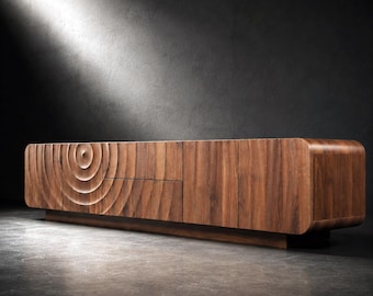 Mid Century Modern TV console, Japandi Low Profile Minimalist Media Cabinet
