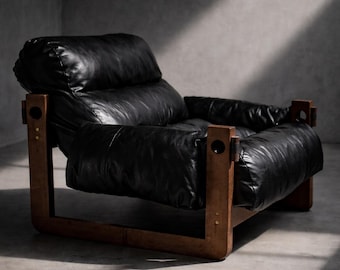 Mid-Century Modern Vegan Leather Lounge Chair, Solid Wood Mortise Tenon Frame Accent Chair