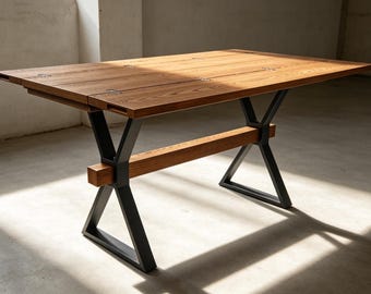 Expandable Console Table, Flip-Top Wood Grain Metal X-Frame, Industrial Farmhouse Entryway Sofa Table