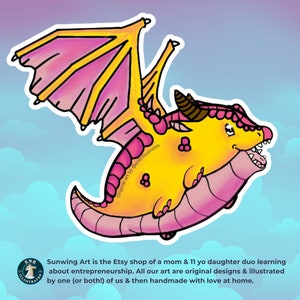 Cute Dragon Sticker | Original Illustration | Baby Dragon Vinyl Decal | Whimsical Happy Dragon | Waterproof Water Bottle Kindle Sticker