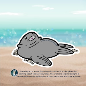 Cute Chubby Seal Waterproof Vinyl Sticker | Kawaii Chunky Original Art Bottle Laptop Decal | Funny Cartoon Sticker | Animal Lover Gift