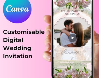 Florale Hochzeitseinladung Digital Video | Canva Hochzeit Vorlage | Personalisierbar | Speichern Sie das Datum Digital | Hochzeitsvorlage | Online-Umlage