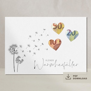 Geldgeschenk Geburtstag Geburtstagsgeschenk Kleiner Wunscherfüller Pusteblume Last Minute Geschenk zum Ausdrucken DIGITALER DOWNLOAD