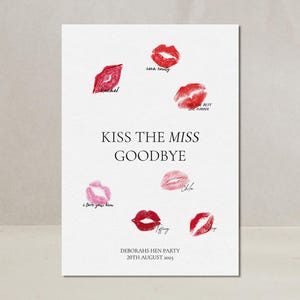 Kiss the Miss Goodbye Printable Personalizable JGA Bachelorette Hen Party Guest Book Souvenir DIGITAL DOWNLOAD