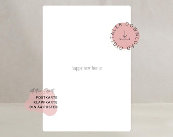 Tarjeta de inauguración de casa, Feliz nuevo hogar, Tarjeta de mudanza, Tarjeta de inauguración de casa, Apartamento, Ceremonia de colocación de la última viga, Regalo de inauguración de casa, Póster, Postal, DESCARGA DIGITAL