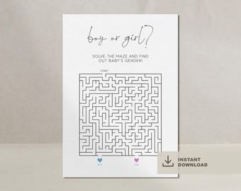 Gender Reveal Maze Boy or Girl Baby Shower Digital Download Gender Announcement He or She | THREE