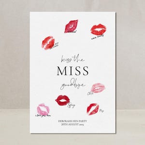 Kiss the Miss Goodbye Printable Personalizable JGA Bachelorette Hen Party Guest Book Souvenir DIGITAL DOWNLOAD